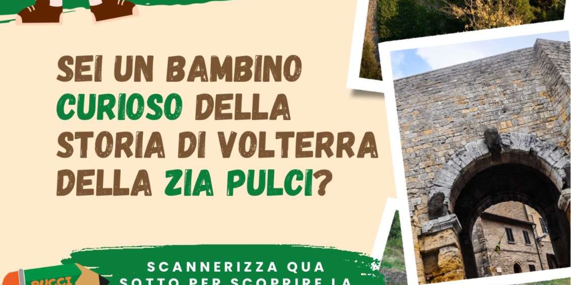 Copertina della guida per bambini alla scoperta di Volterra creata dalla Zia Pulci, edizione 2025